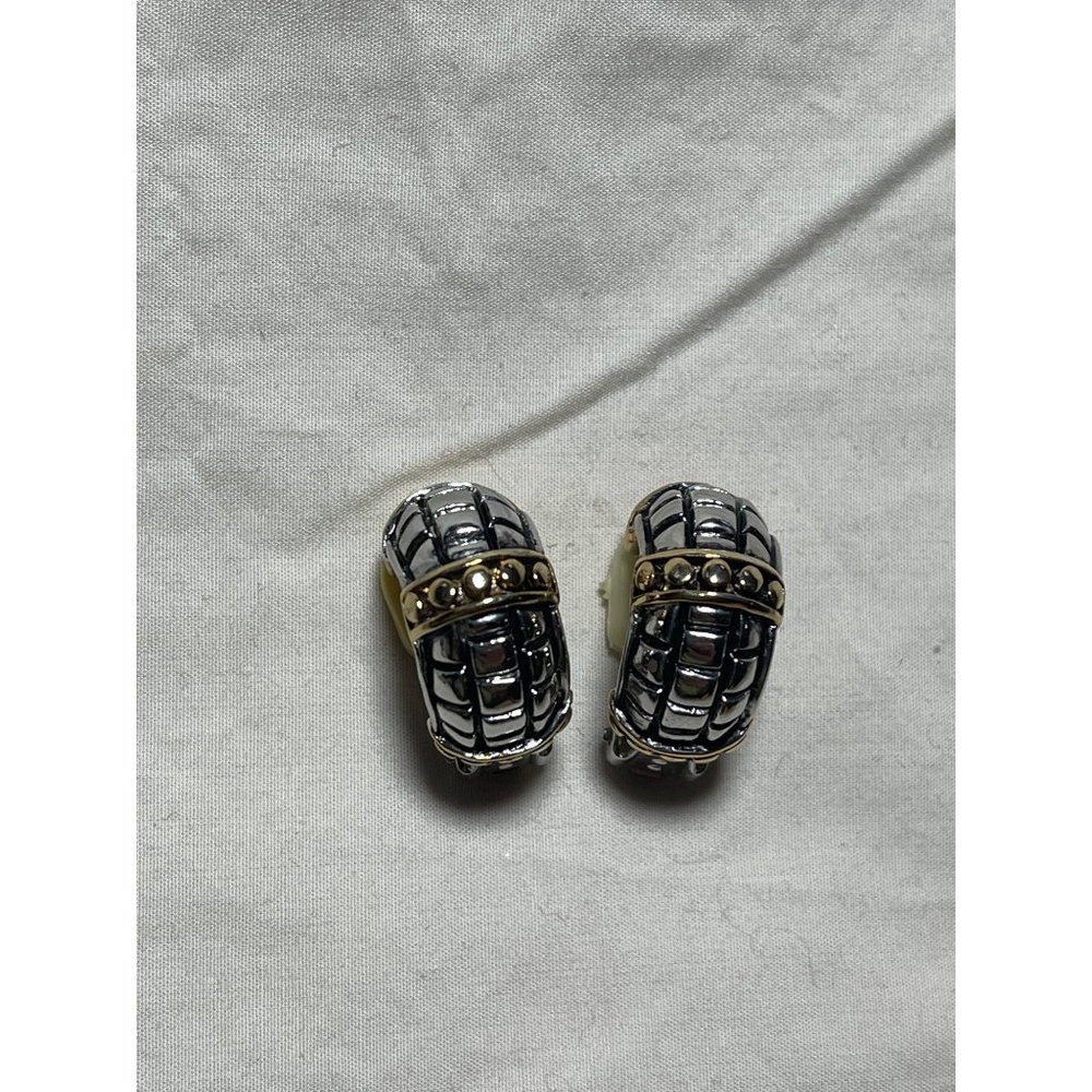 Vintage Gold/Silver 2-Tone Embossed Design Clip-On Earrings